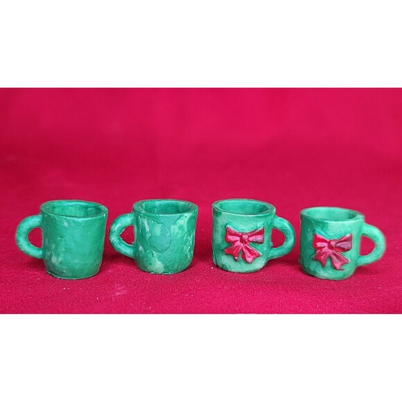 Miniature Christmas Tree TeaPot w/Cups Hand Painted Green Hermitage Pottery Set - Picture 7 of 12